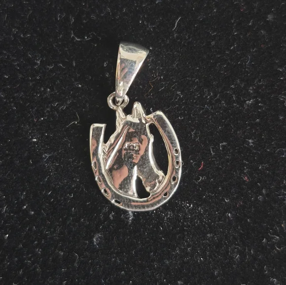 .925 Sterling Silver Horse and Horseshoe Pendant Jewelry - Picture 2 of 5
